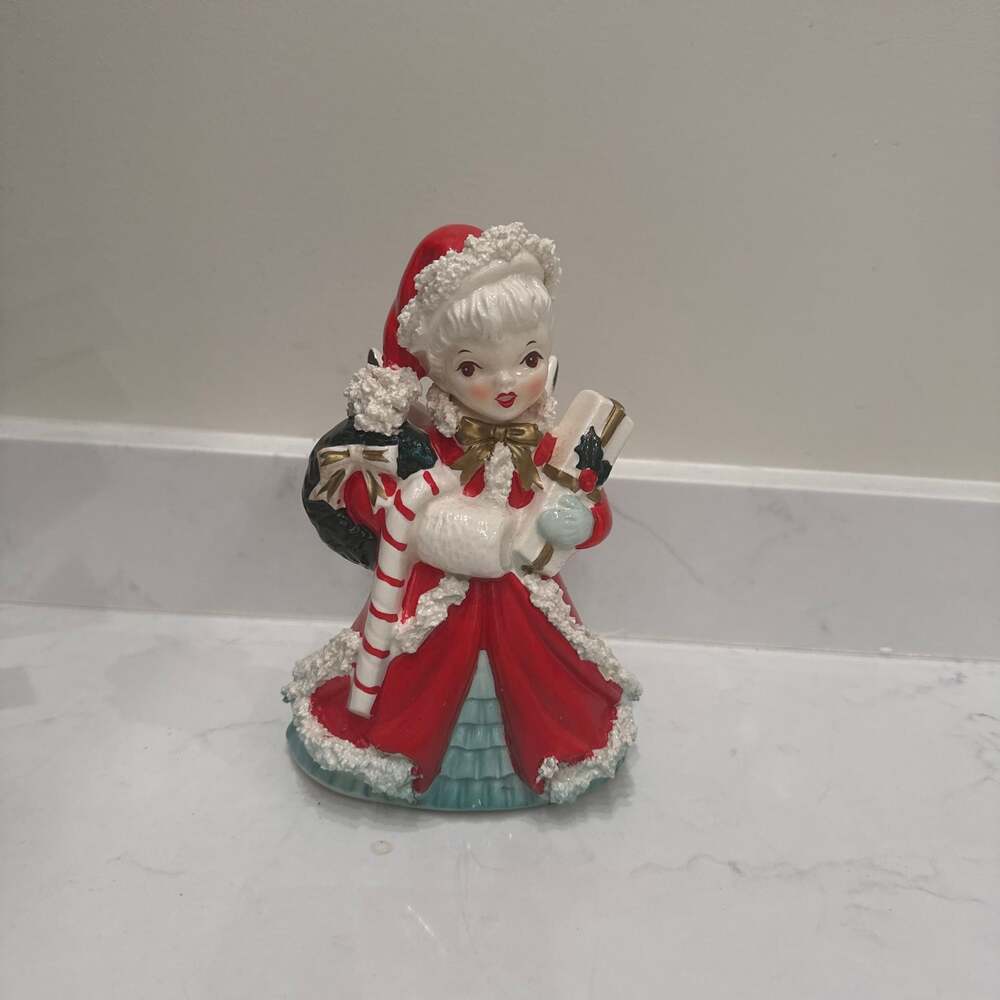 Vintage NAPCO Christmas Shopping Girl Gift Candy Cane Bow AX1703 made 1956